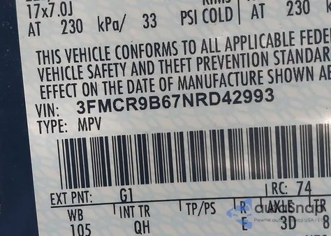 2022 Ford Bronco Sport Big Bend from USA, damaged, VIN 3FMCR9B67NRD42993